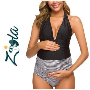 Ziola One Piece Maternity Stripe Halter Swimsuit